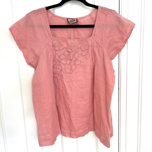 Juicy Couture Linen Rose Pink Short-Sleeve Blouse Size M - L - Picture 1 of 12